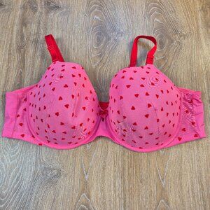 Torrid like new Underwire Tshirt Bra 50 D Pink Hearts Romantic Barbie fun PINK
